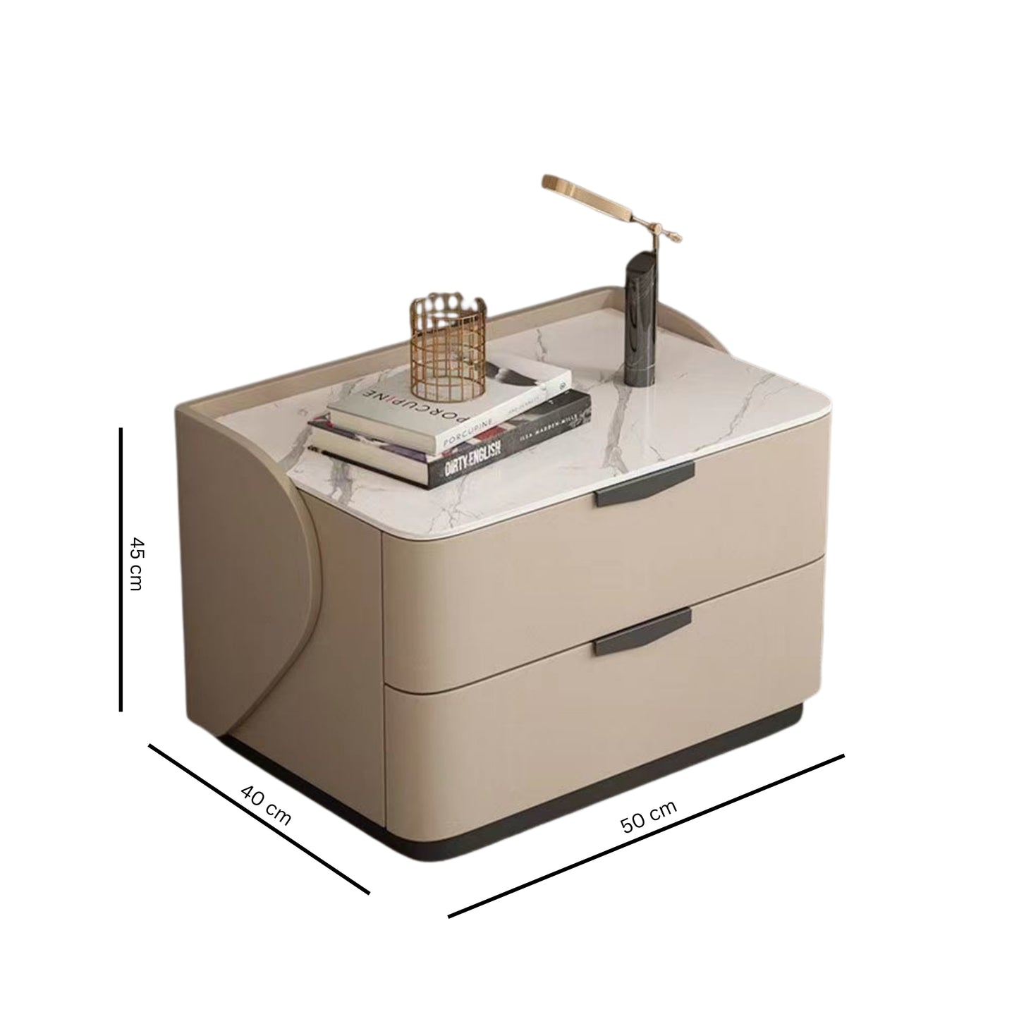 LIRIEN Bedside Table | Premium Marble Top with Soft-Touch Finish | Modern Two-Drawer Storage