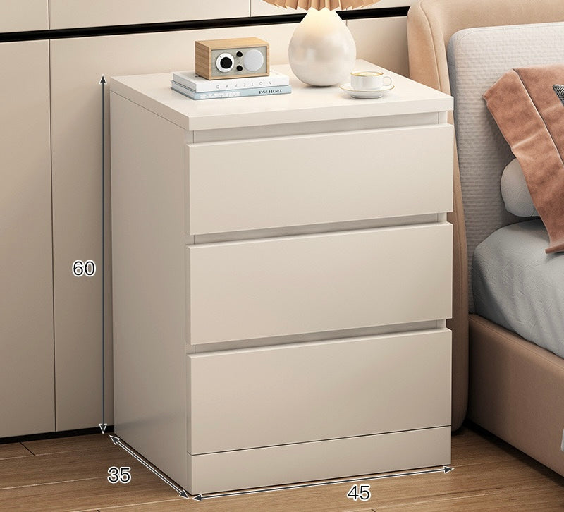 FROSTPINE Bedside Table | Three-Drawer Storage Solution | Sleek Handleless Design in White & Walnut