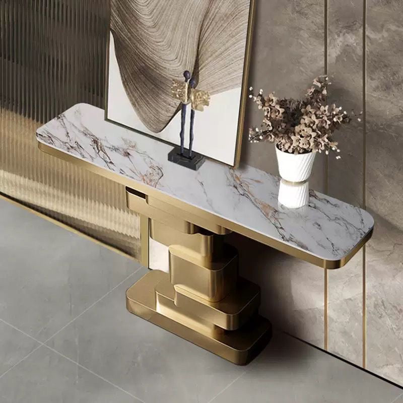 ZAYNIX Architectural Console Table | Premium Stainless Steel with Sculptural Geometric Base | Luxury Statement Piece in Gold & Black Finish