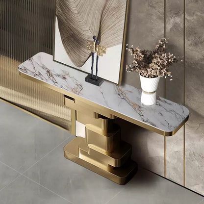 ZAYNIX Architectural Console Table | Premium Stainless Steel with Sculptural Geometric Base | Luxury Statement Piece in Gold & Black Finish
