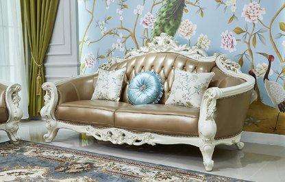 Imperiale Classic European Sofa Set | Handcrafted Indonesian Mahogany | Customizable PU Paint & Fabric | Luxury Carved Living Room Collection