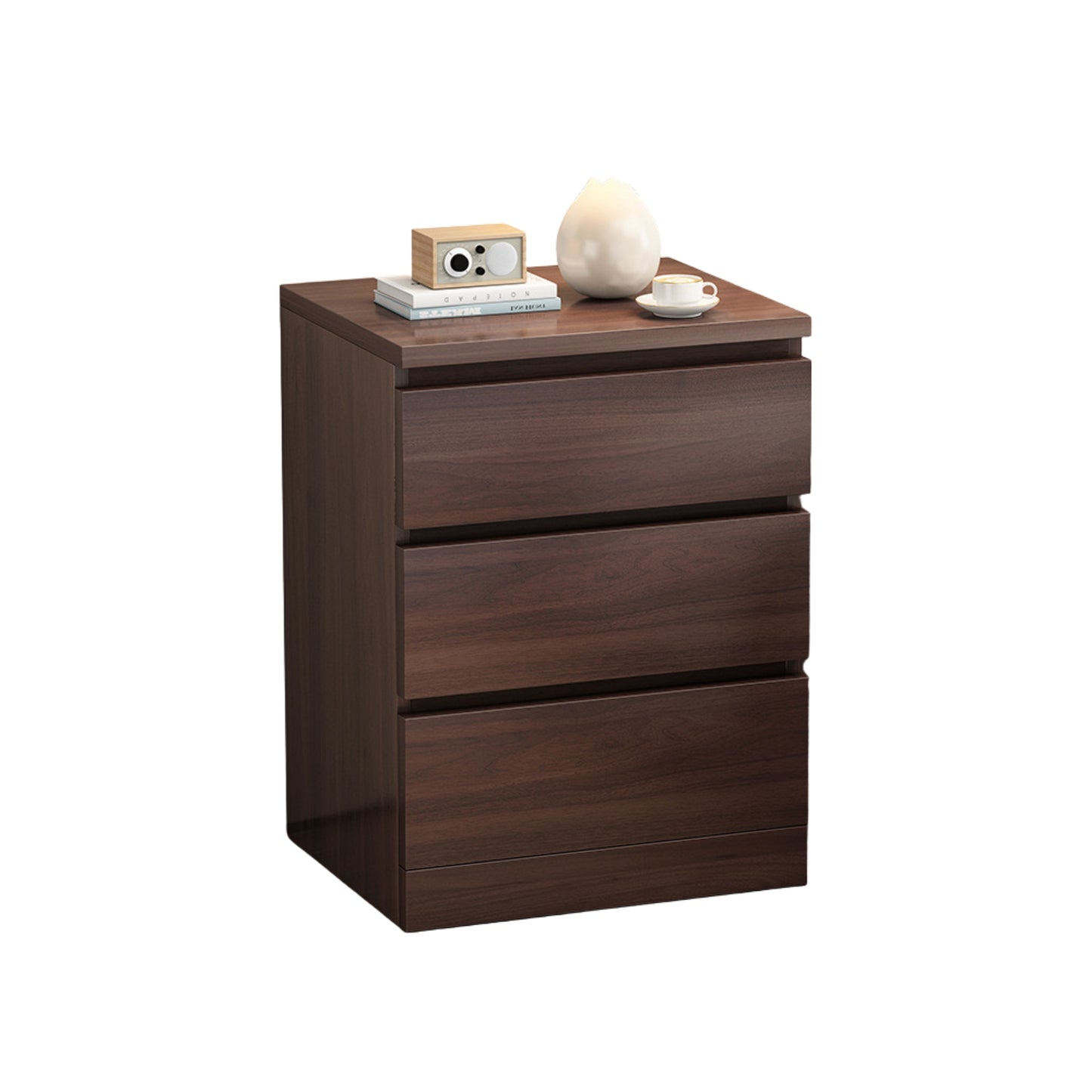 FROSTPINE Bedside Table | Three-Drawer Storage Solution | Sleek Handleless Design in White & Walnut