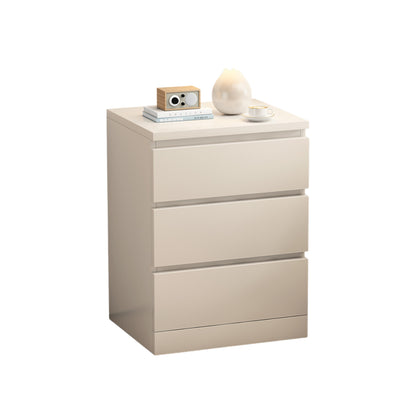 FROSTPINE Bedside Table | Three-Drawer Storage Solution | Sleek Handleless Design in White & Walnut