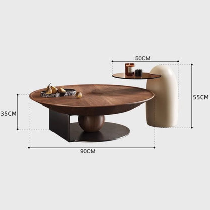 MORGANITE Modern Center Table | Sculptural Walnut Wood with Marble Accent | Contemporary Coffee Table