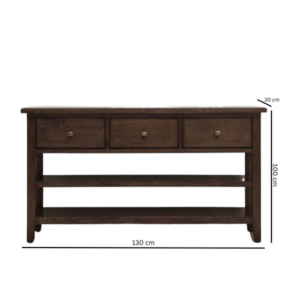 THORNFIELD Traditional Console Table | Premium Acacia Wood with 3 Drawers & Open Shelves | Classic Entryway & Living Room Furniture