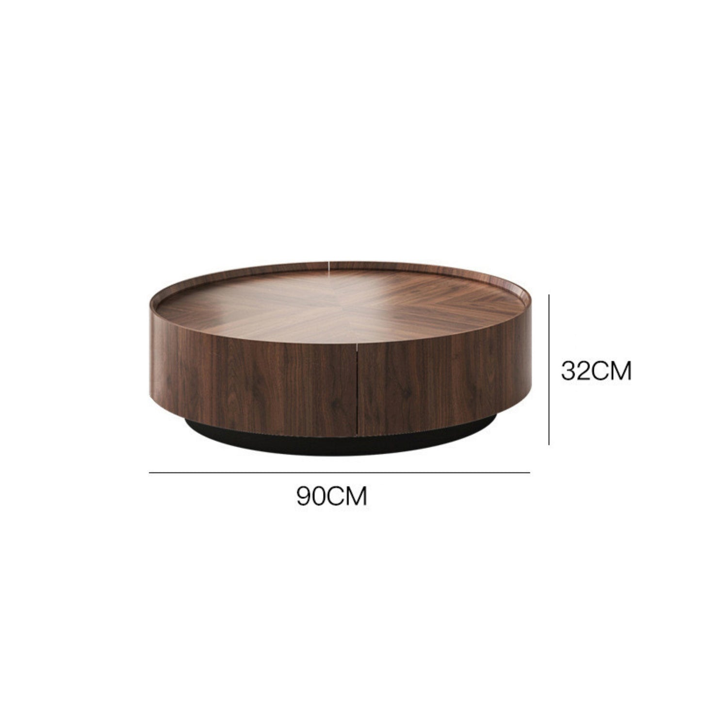 ALMANDINE Modern Coffee Table Set | Round Walnut Storage Table with Glass Accent Table | Contemporary Living Room Furniture