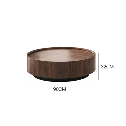 ALMANDINE Modern Coffee Table Set | Round Walnut Storage Table with Glass Accent Table | Contemporary Living Room Furniture
