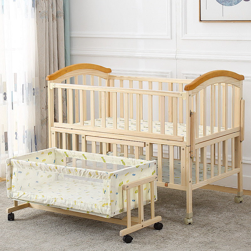 CUDDLI Solid Wood Baby Crib & Cradle Combo | Convertible Nursery Essential with Storage | Natural Finish