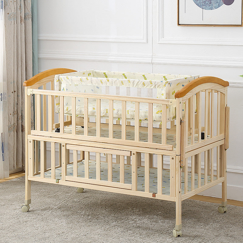 CUDDLI Solid Wood Baby Crib & Cradle Combo | Convertible Nursery Essential with Storage | Natural Finish