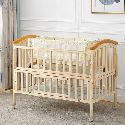 CUDDLI Solid Wood Baby Crib & Cradle Combo | Convertible Nursery Essential with Storage | Natural Finish