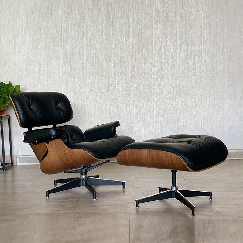 EAMES Lounge Chair & Ottoman | Iconic Mid-Century Modern Recliner | Designer Solid Wood & Leather Armchair With Ottoman for Living Room & Office