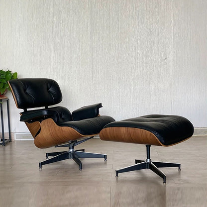 EAMES Lounge Chair & Ottoman | Iconic Mid-Century Modern Recliner | Designer Solid Wood & Leather Armchair With Ottoman for Living Room & Office