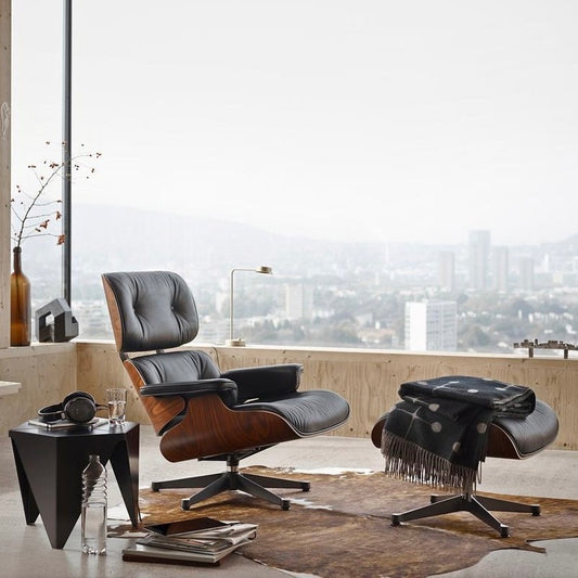 EAMES Lounge Chair & Ottoman | Iconic Mid-Century Modern Recliner | Designer Solid Wood & Leather Armchair With Ottoman for Living Room & Office