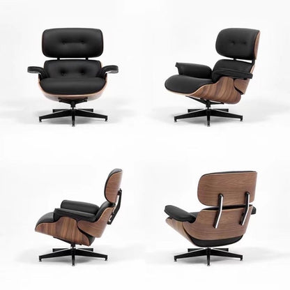 EAMES Lounge Chair & Ottoman | Iconic Mid-Century Modern Recliner | Designer Solid Wood & Leather Armchair With Ottoman for Living Room & Office