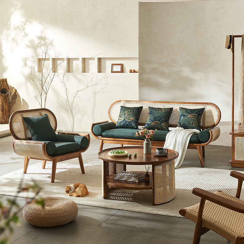 ORBITAL Rattan Cane Sofa & Lounge Chair | Premium Solid Teak Wood Sofa | Handcrafted Modern Living for Home & Studio