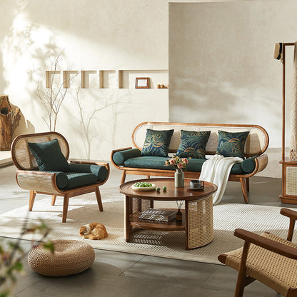 ORBITAL Rattan Cane Sofa & Lounge Chair | Premium Solid Teak Wood Sofa | Handcrafted Modern Living for Home & Studio