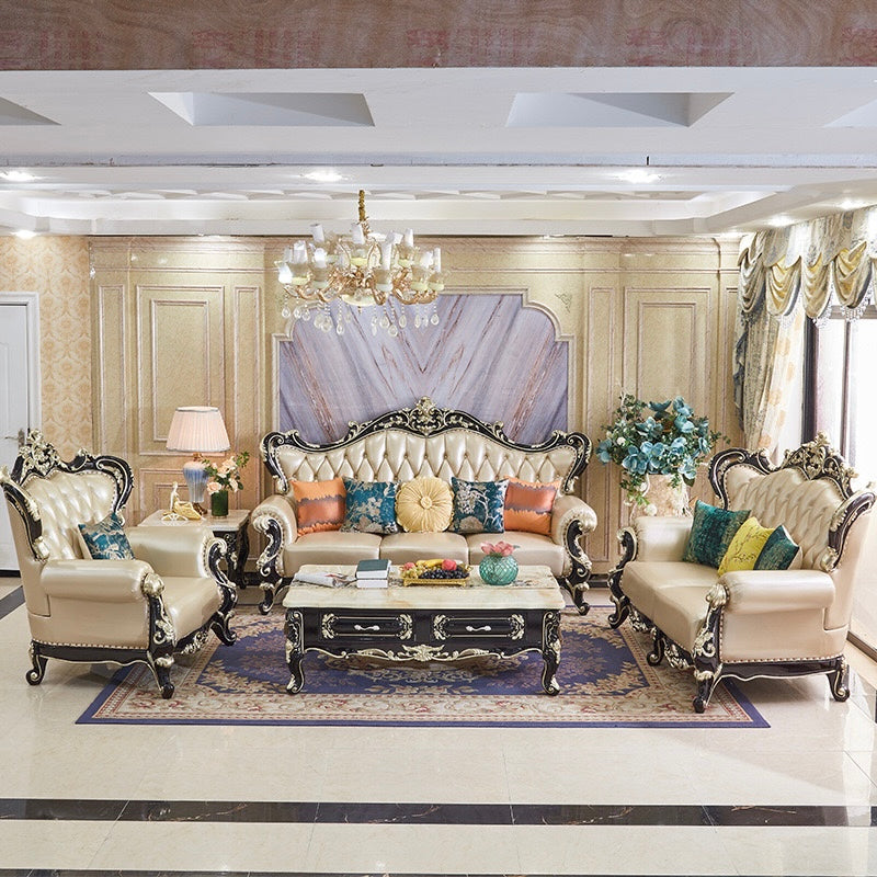 Versailles Grand European Sofa Set | Handcrafted Mahogany Wood & Custom PU Paint | Indonesian Royal Living Collection