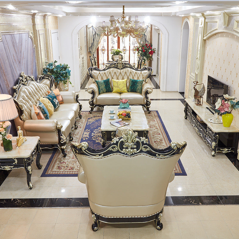 Versailles Grand European Sofa Set | Handcrafted Mahogany Wood & Custom PU Paint | Indonesian Royal Living Collection