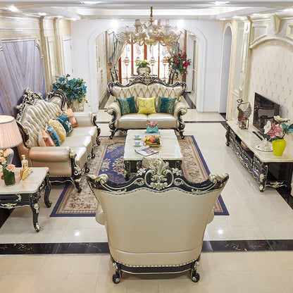 Versailles Grand European Sofa Set | Handcrafted Mahogany Wood & Custom PU Paint | Indonesian Royal Living Collection