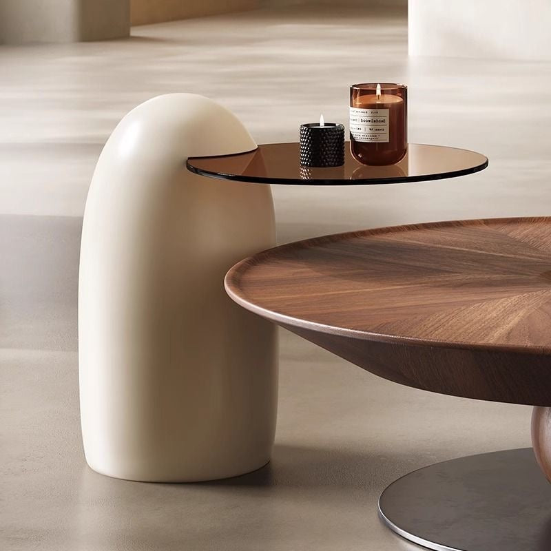 MORGANITE Modern Center Table | Sculptural Walnut Wood with Marble Accent | Contemporary Coffee Table