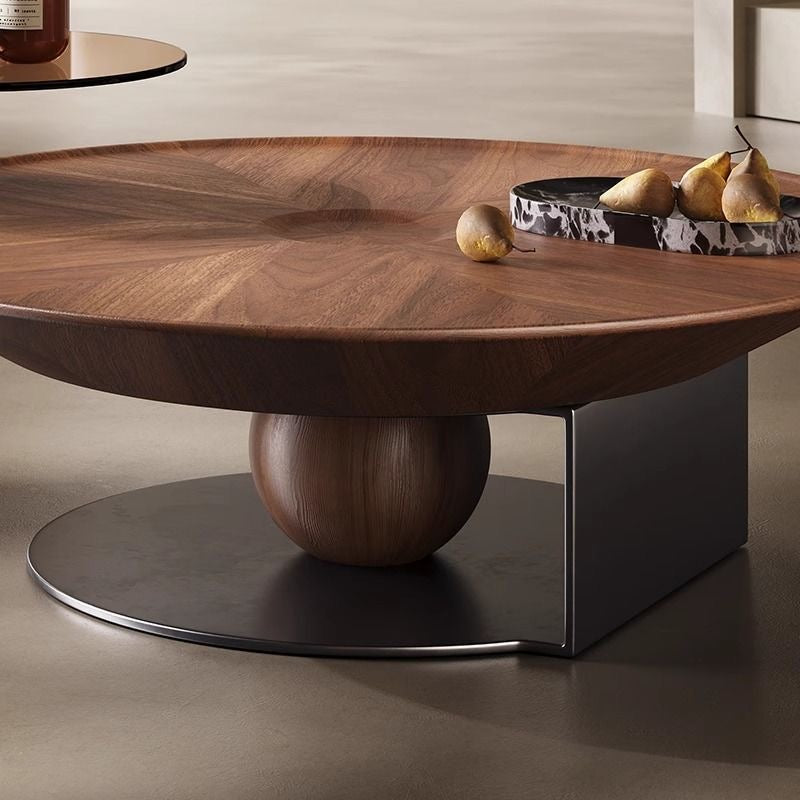 MORGANITE Modern Center Table | Sculptural Walnut Wood with Marble Accent | Contemporary Coffee Table