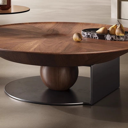 MORGANITE Modern Center Table | Sculptural Walnut Wood with Marble Accent | Contemporary Coffee Table