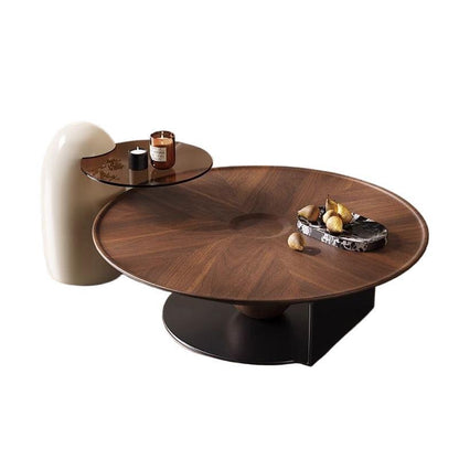 MORGANITE Modern Center Table | Sculptural Walnut Wood with Marble Accent | Contemporary Coffee Table