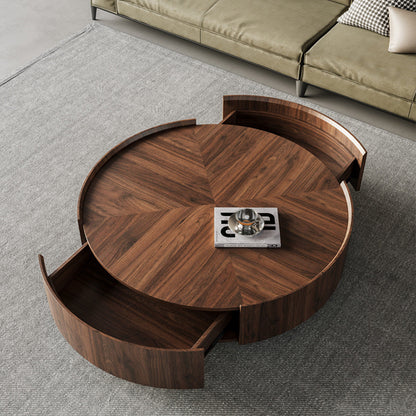 ALMANDINE Modern Coffee Table Set | Round Walnut Storage Table with Glass Accent Table | Contemporary Living Room Furniture