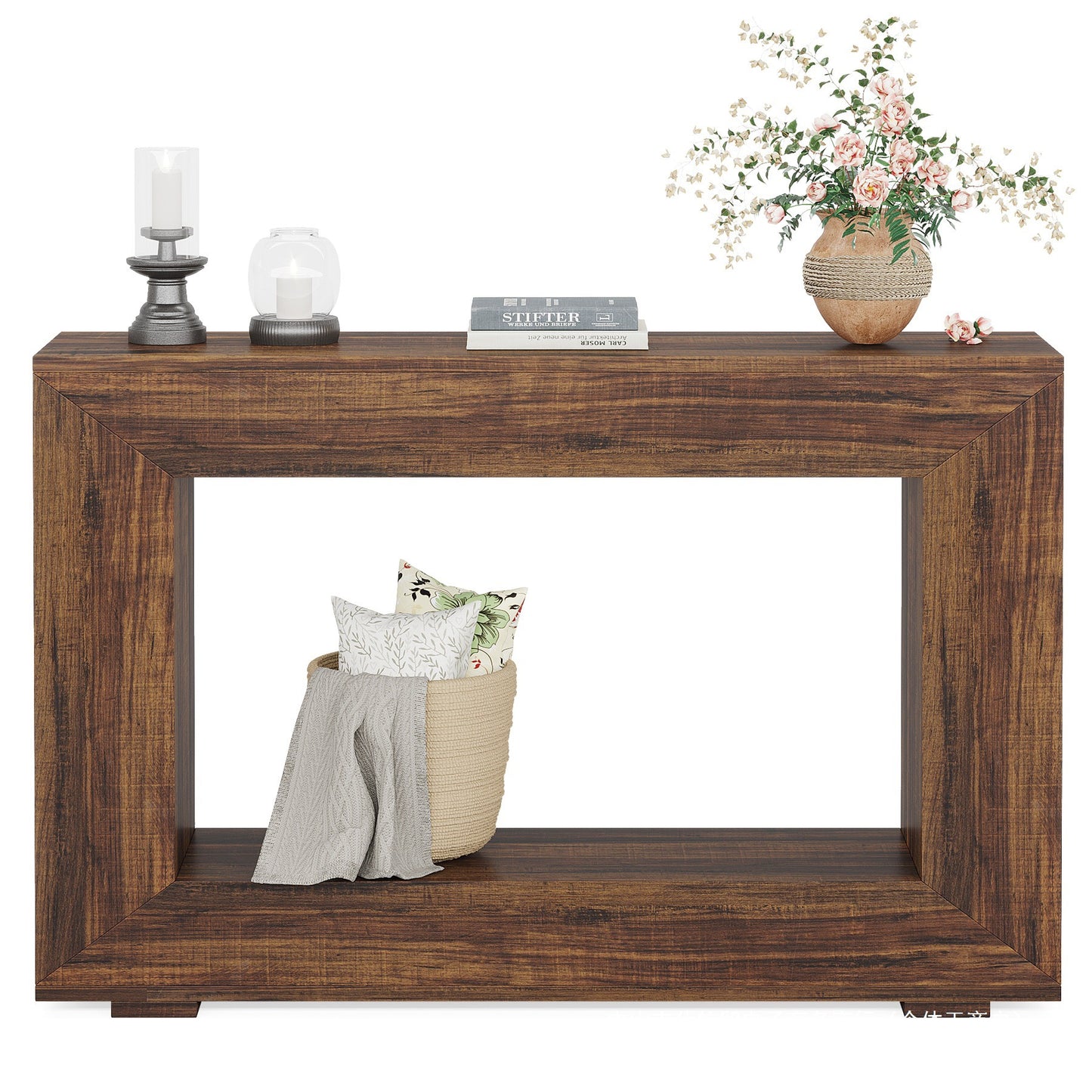 MAGRU Handcrafted Console Table | Solid Acacia Wood with Open Storage | Rustic Modern Entryway & Living Room Furniture