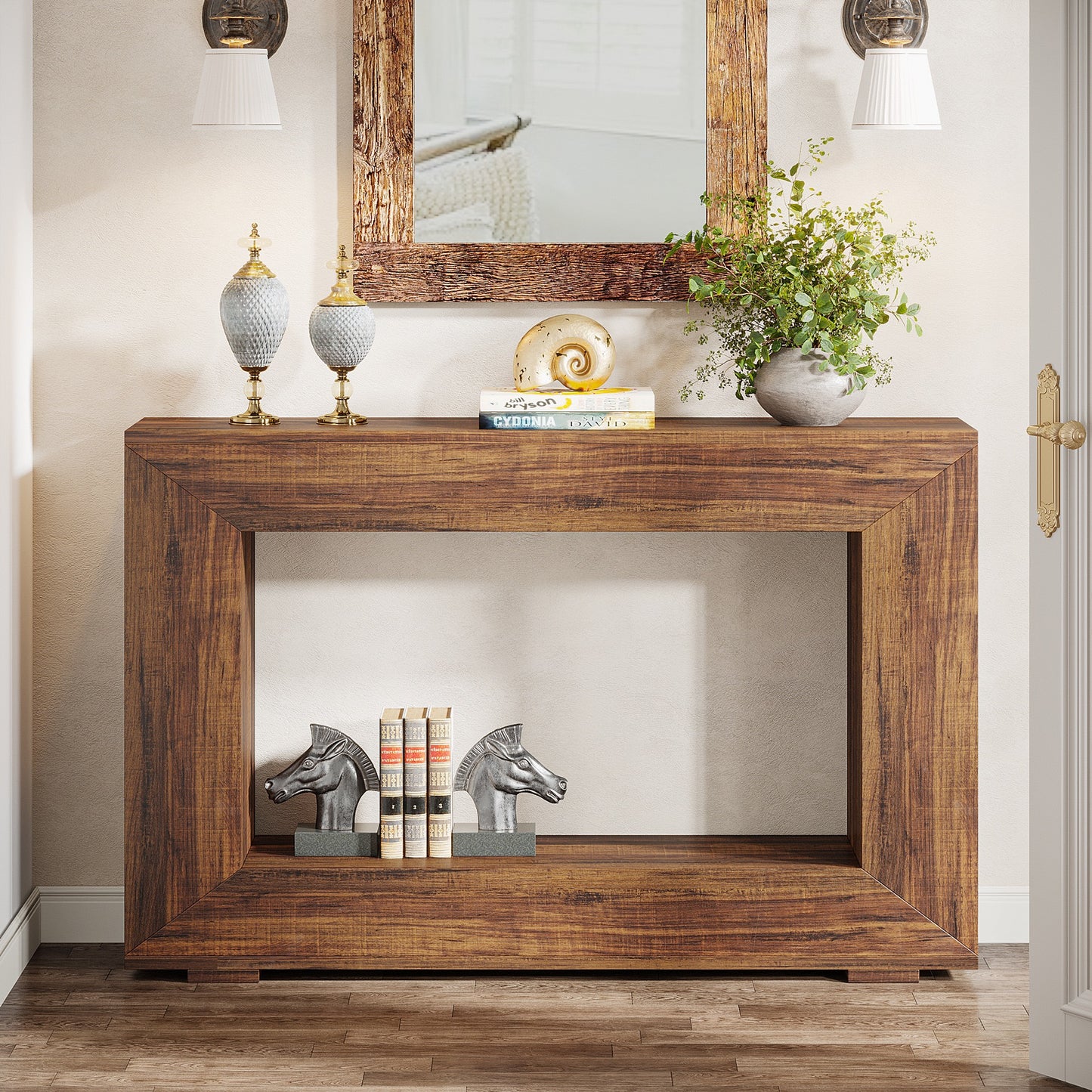MAGRU Handcrafted Console Table | Solid Acacia Wood with Open Storage | Rustic Modern Entryway & Living Room Furniture