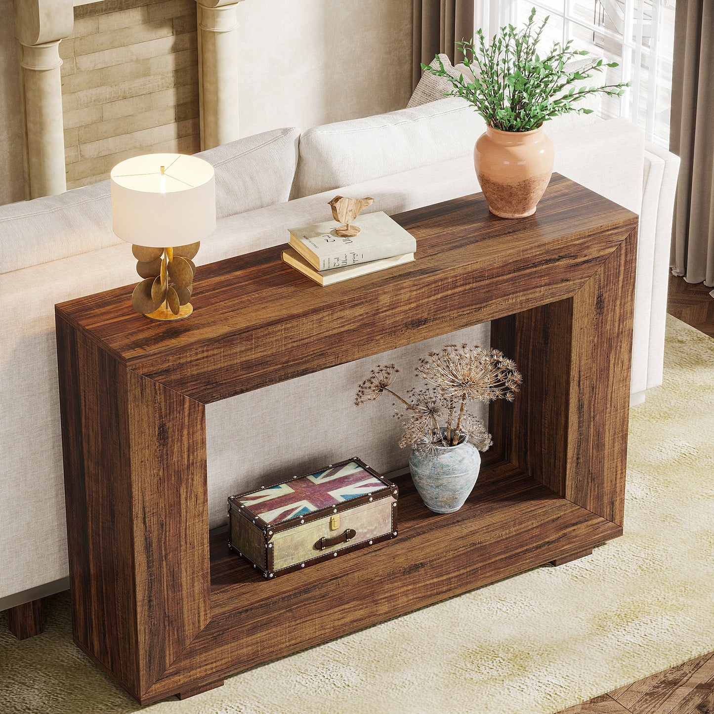 MAGRU Handcrafted Console Table | Solid Acacia Wood with Open Storage | Rustic Modern Entryway & Living Room Furniture