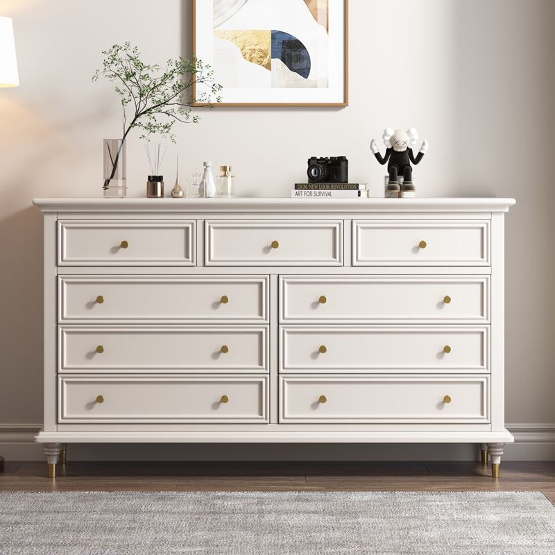 SERAPHINA Classic 9-Drawer Dresser | Premium White Acacia Wood Chest with Gold Hardware | Traditional Bedroom Storage Furniture