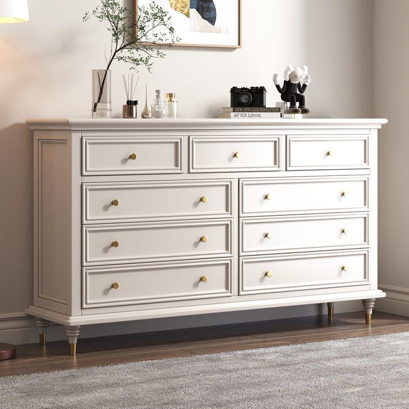 SERAPHINA Classic 9-Drawer Dresser | Premium White Acacia Wood Chest with Gold Hardware | Traditional Bedroom Storage Furniture