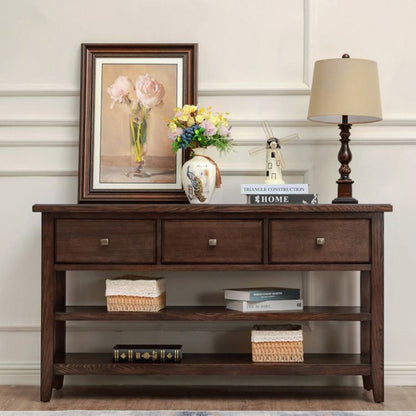 THORNFIELD Traditional Console Table | Premium Acacia Wood with 3 Drawers & Open Shelves | Classic Entryway & Living Room Furniture