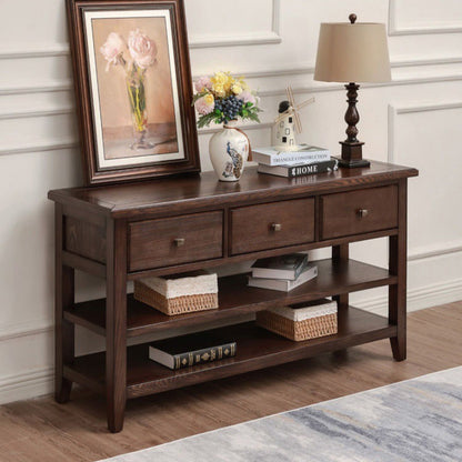 THORNFIELD Traditional Console Table | Premium Acacia Wood with 3 Drawers & Open Shelves | Classic Entryway & Living Room Furniture