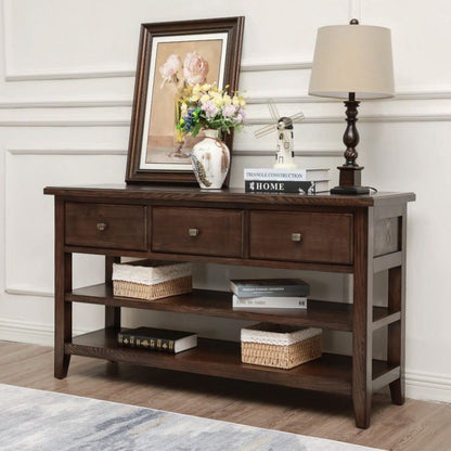 THORNFIELD Traditional Console Table | Premium Acacia Wood with 3 Drawers & Open Shelves | Classic Entryway & Living Room Furniture