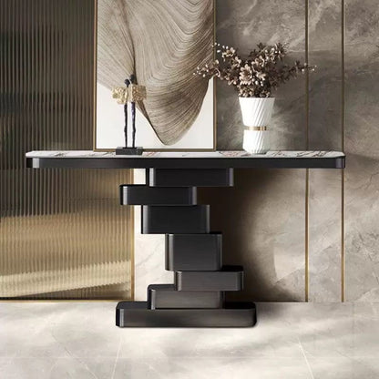 ZAYNIX Architectural Console Table | Premium Stainless Steel with Sculptural Geometric Base | Luxury Statement Piece in Gold & Black Finish