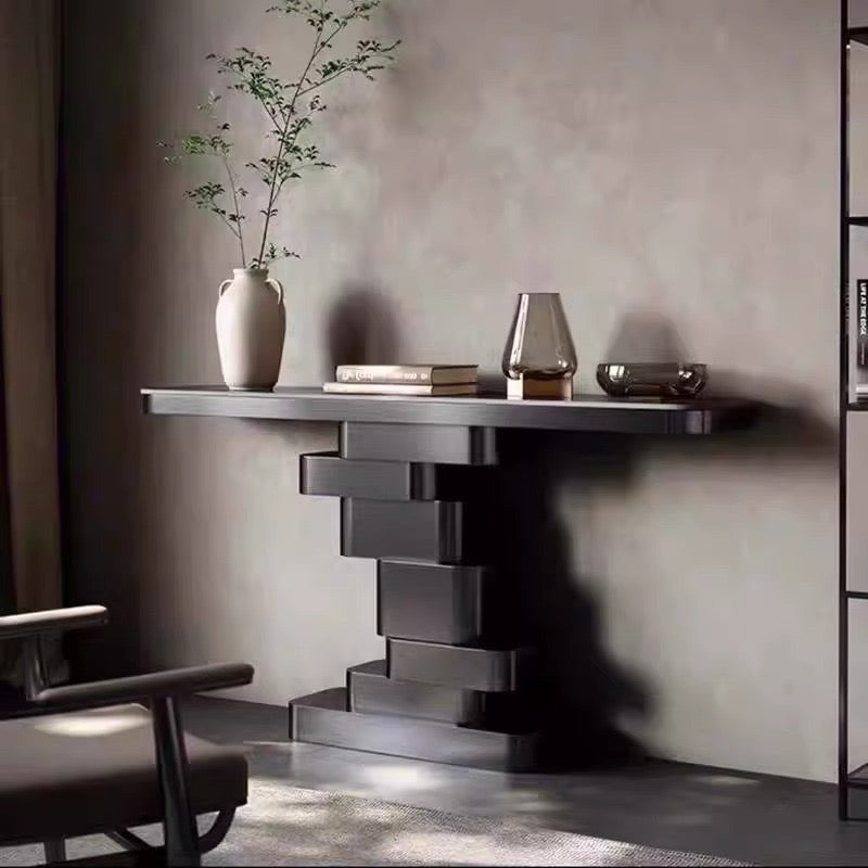 ZAYNIX Architectural Console Table | Premium Stainless Steel with Sculptural Geometric Base | Luxury Statement Piece in Gold & Black Finish