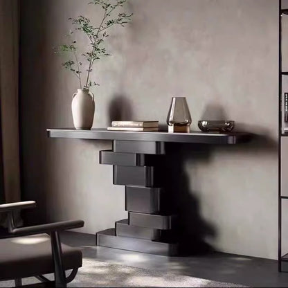 ZAYNIX Architectural Console Table | Premium Stainless Steel with Sculptural Geometric Base | Luxury Statement Piece in Gold & Black Finish