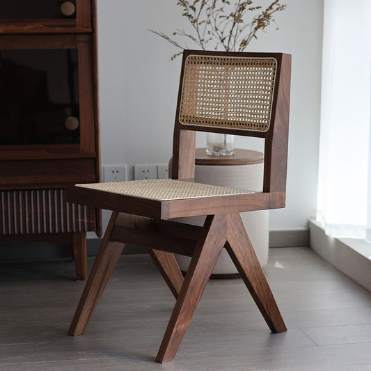 EXION Dining Chair | Premium Teak Wood & Handwoven Rattan Cane | Classic Mid-Century Style | Multiple Wood Tones