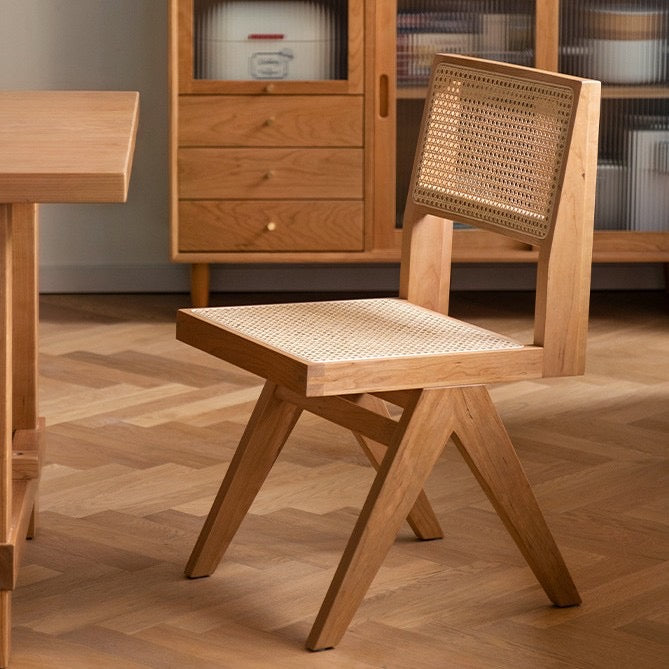 EXION Dining Chair | Premium Teak Wood & Handwoven Rattan Cane | Classic Mid-Century Style | Multiple Wood Tones