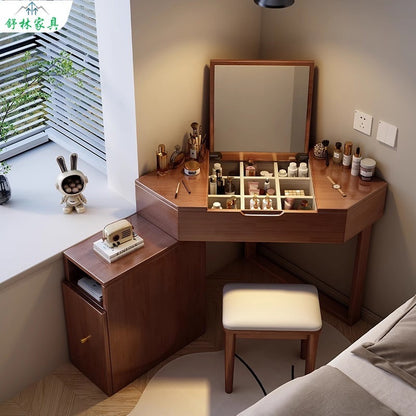 SERENA Corner Dressing Table | Smart Beauty Station with Organized Storage | Modern Vanity Set