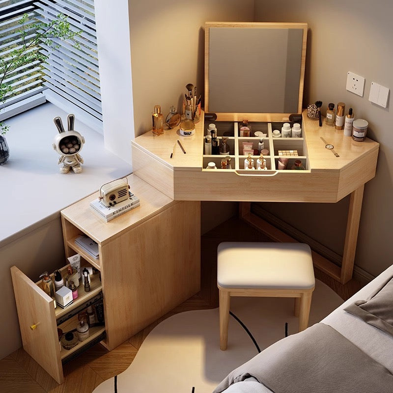 SERENA Corner Dressing Table | Smart Beauty Station with Organized Storage | Modern Vanity Set