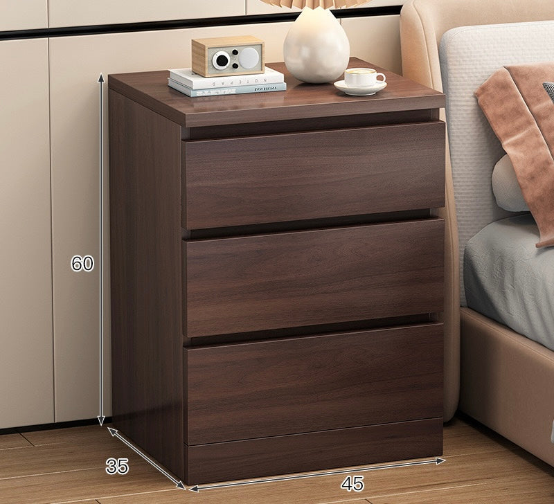 FROSTPINE Bedside Table | Three-Drawer Storage Solution | Sleek Handleless Design in White & Walnut