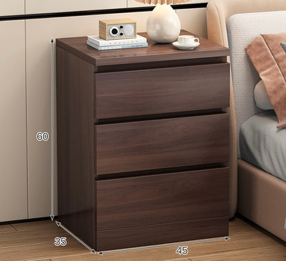 FROSTPINE Bedside Table | Three-Drawer Storage Solution | Sleek Handleless Design in White & Walnut