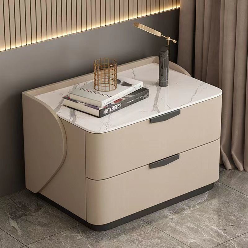 LIRIEN Bedside Table | Premium Marble Top with Soft-Touch Finish | Modern Two-Drawer Storage