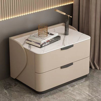 LIRIEN Bedside Table | Premium Marble Top with Soft-Touch Finish | Modern Two-Drawer Storage