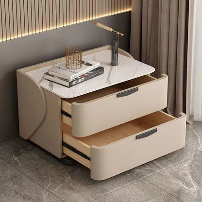 LIRIEN Bedside Table | Premium Marble Top with Soft-Touch Finish | Modern Two-Drawer Storage