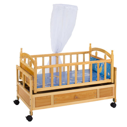 BABBLEE 2-in-1 Solid Wood Baby Cot& Cradle with Storage | Mosquito Net | Safe Sleep Solution | Elegant Nursery Essential