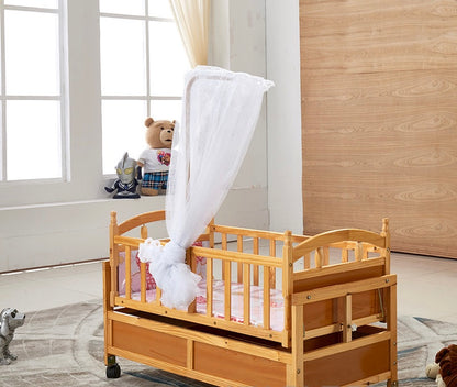 BABBLEE 2-in-1 Solid Wood Baby Cot& Cradle with Storage | Mosquito Net | Safe Sleep Solution | Elegant Nursery Essential